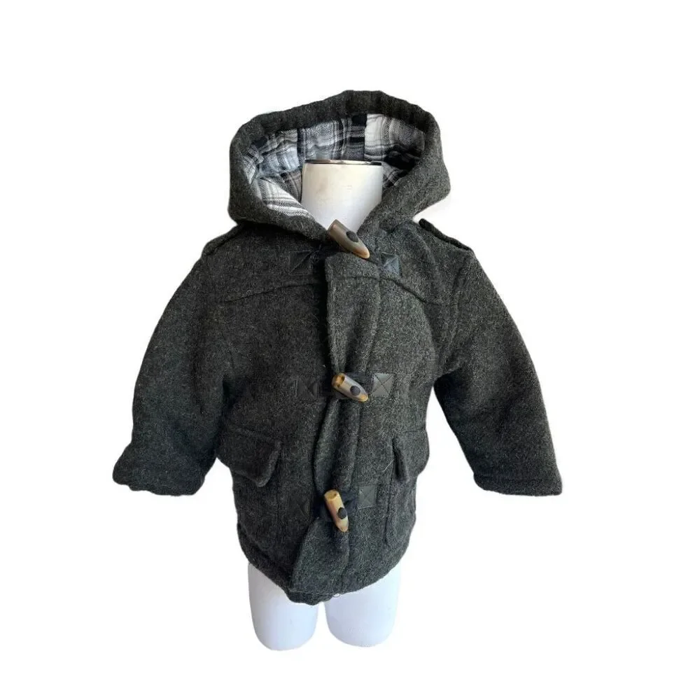 Baby Boys The Childrens Place Hooded Toggle Wool Lined Peacoat - Sz 12 Mo